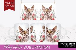 Floral Cat Mug Wrap - Flowers Mug PNG Sublimation Product Image 1