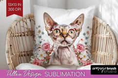 Floral Cat Pillow Sublimation - Flowers Pillow Cover PNG Product Image 1