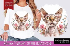 Floral Cat Round Tshirt Background - Flowers PNG Sublimation Product Image 1