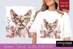 Floral Cat Square Tshirt Background - Flowers PNG Product Image 1
