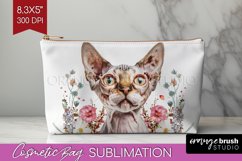 Floral Cat Cosmetic Bag - Flowers Makeup Bag PNG Sublimation Product Image 1