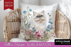 Floral Cat Pillow Sublimation - Flowers Pillow Cover PNG Product Image 1