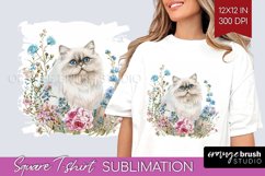 Floral Cat Square Tshirt Background - Flowers PNG Product Image 1