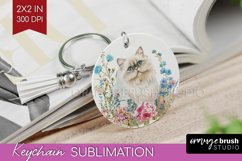 Floral Cat Keychain PNG - Flowers Keychain Sublimation Product Image 1