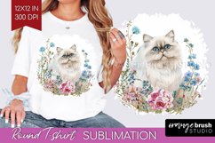 Floral Cat Round Tshirt Background - Flowers PNG Sublimation Product Image 1