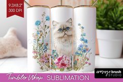 Floral Cat Tumbler Wrap - Flowers Tumbler PNG Sublimation Product Image 1