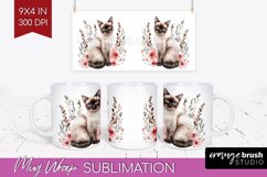 Floral Cat Mug Wrap - Flowers Mug PNG Sublimation Product Image 1