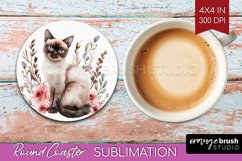 Floral Cat Round Coaster - Flowers Coaster PNG Sublimation Product Image 1