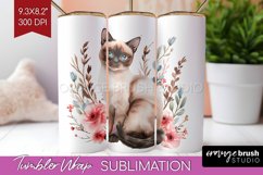 Floral Cat Tumbler Wrap - Flowers Tumbler PNG Sublimation Product Image 1