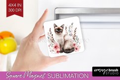 Floral Cat Magnet Sublimation - Flowers Square Magnet PNG Product Image 1
