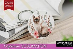 Floral Cat Keychain PNG - Flowers Keychain Sublimation Product Image 1