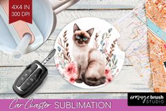 Floral Cat Car Coaster - Flowers Coaster PNG Sublimation Product Image 1