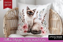 Floral Cat Pillow Sublimation - Flowers Pillow Cover PNG Product Image 1