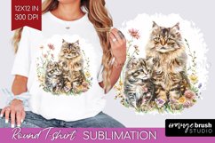 Floral Cat Round Tshirt Background - Flowers PNG Sublimation Product Image 1