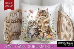 Floral Cat Pillow Sublimation - Flowers Pillow Cover PNG Product Image 1