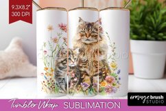 Floral Cat Tumbler Wrap - Flowers Tumbler PNG Sublimation Product Image 1