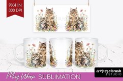 Floral Cat Mug Wrap - Flowers Mug PNG Sublimation Product Image 1