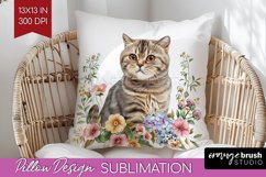 Floral Cat Pillow Sublimation - Flowers Pillow Cover PNG Product Image 1