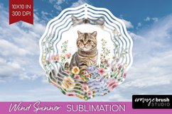 Floral Cat Wind Spinner Sublimation PNG - Flowers Round Product Image 1