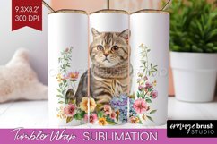 Floral Cat Tumbler Wrap - Flowers Tumbler PNG Sublimation Product Image 1