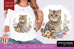 Floral Cat Round Tshirt Background - Flowers PNG Sublimation Product Image 1