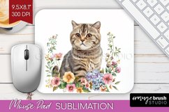 Floral Cat Mouse Pad Sublimation - Flowers Mousepad PNG Product Image 1