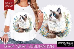 Floral Cat Round Tshirt Background - Flowers PNG Sublimation Product Image 1
