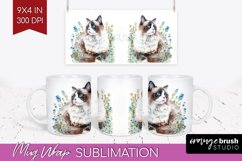 Floral Cat Mug Wrap - Flowers Mug PNG Sublimation Product Image 1