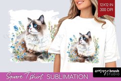 Floral Cat Square Tshirt Background - Flowers PNG Product Image 1