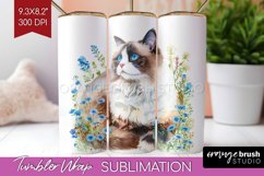 Floral Cat Tumbler Wrap - Flowers Tumbler PNG Sublimation Product Image 1