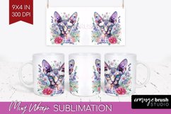 Floral Cat Mug Wrap - Flowers Mug PNG Sublimation Product Image 1