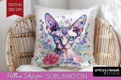 Floral Cat Pillow Sublimation - Flowers Pillow Cover PNG Product Image 1