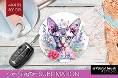 Floral Cat Car Coaster - Flowers Coaster PNG Sublimation Product Image 1
