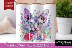 Floral Cat Tumbler Wrap - Flowers Tumbler PNG Sublimation Product Image 1