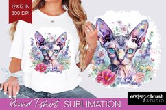 Floral Cat Round Tshirt Background - Flowers PNG Sublimation Product Image 1