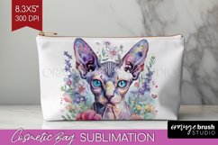 Floral Cat Cosmetic Bag - Flowers Makeup Bag PNG Sublimation Product Image 1