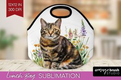 Floral Cat Lunch Bag - Flowers Lunch Bug PNG Sublimation Product Image 1