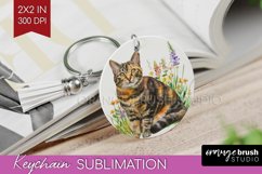 Floral Cat Keychain PNG - Flowers Keychain Sublimation Product Image 1