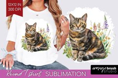 Floral Cat Round Tshirt Background - Flowers PNG Sublimation Product Image 1