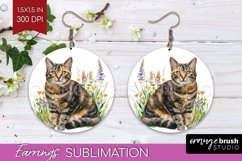 Floral Cat Round Earrings - Flowers PNG Sublimation Product Image 1