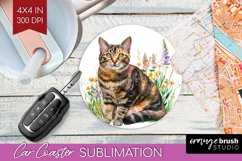 Floral Cat Car Coaster - Flowers Coaster PNG Sublimation Product Image 1