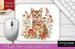 Floral Cat Mouse Pad Sublimation - Flowers Mousepad PNG Product Image 1