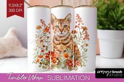 Floral Cat Tumbler Wrap - Flowers Tumbler PNG Sublimation Product Image 1