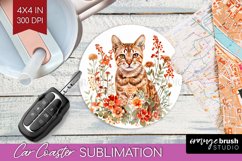Floral Cat Car Coaster - Flowers Coaster PNG Sublimation Product Image 1