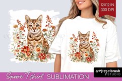 Floral Cat Square Tshirt Background - Flowers PNG Product Image 1
