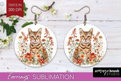 Floral Cat Round Earrings - Flowers PNG Sublimation Product Image 1