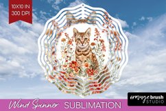 Floral Cat Wind Spinner Sublimation PNG - Flowers Round Product Image 1