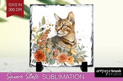 Floral Cat Slate PNG - Flowers Square Slate Sublimation Product Image 1