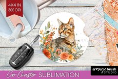 Floral Cat Car Coaster - Flowers Coaster PNG Sublimation Product Image 1