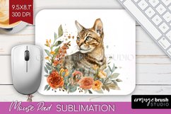 Floral Cat Mouse Pad Sublimation - Flowers Mousepad PNG Product Image 1